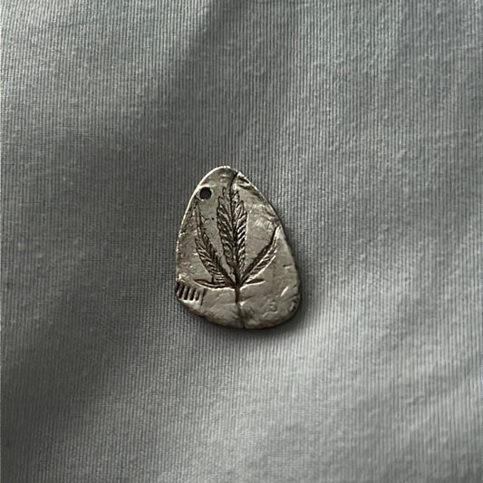 Custom Silver cannabis leaf pressed pendant + chain